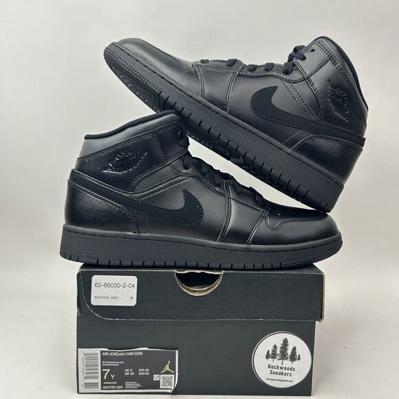 Nike Air Jordan 1 Mid GS “Deep Black Nubuck Swoosh” 2023 - Picture 1 of 5